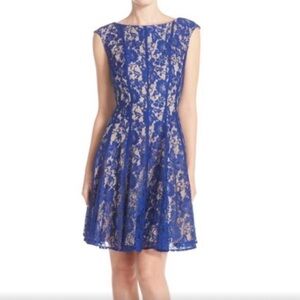 Julian Taylor Elegant Blue Lace Dress A-line Sz 16 Midi